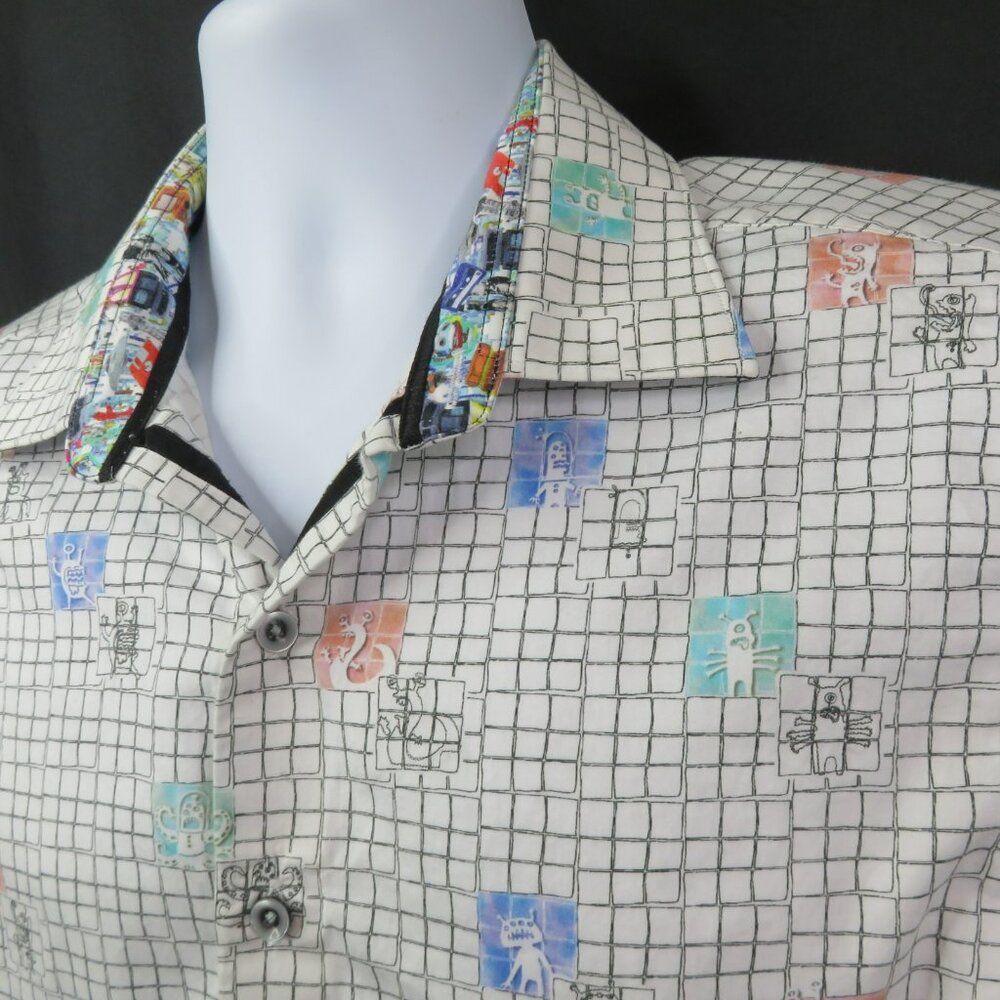 Robert Graham Shirt Alien Monsters Plaid Mens M Short Sleeve Cotton